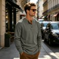 thumbnail image 3 of Oazcsf Long Sleeve Corduroy Shirt for Men Thermal Henley Button Undershirts Lightweight Casual Pullover Sweater Winter Knit Big and Tall Men's Tops, 3 of 6