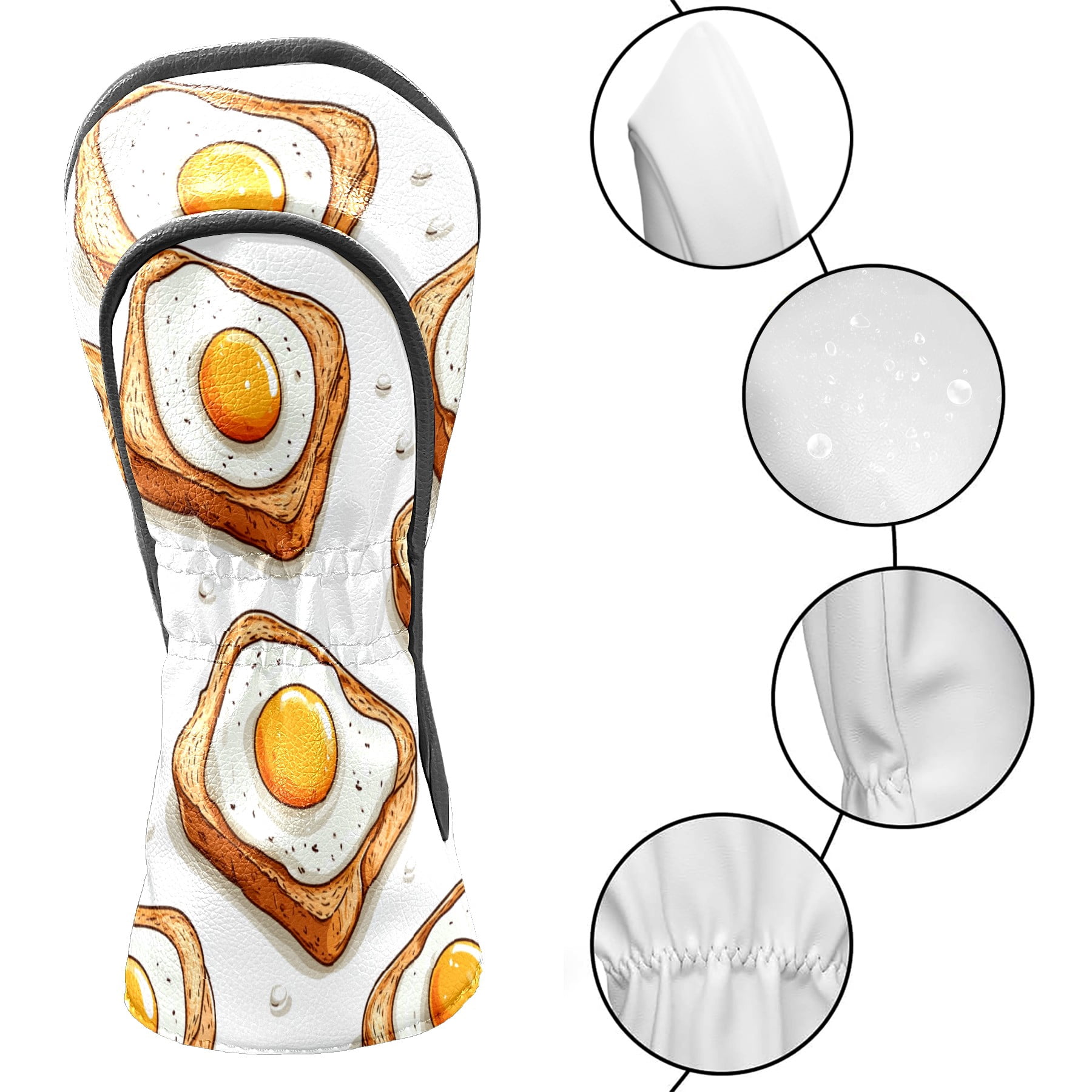 Golf Club Covers PU Leather Waterproof Head Covers for Fairway Woods Hybrids Fried Egg Pattern Unisex Fits Most Brands
