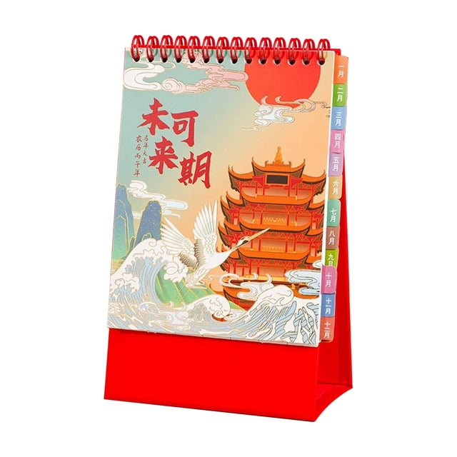 Mini Calendrier de Bureau 2026 Vertical Festif Rouge en Papier avec Support pour Bureau
