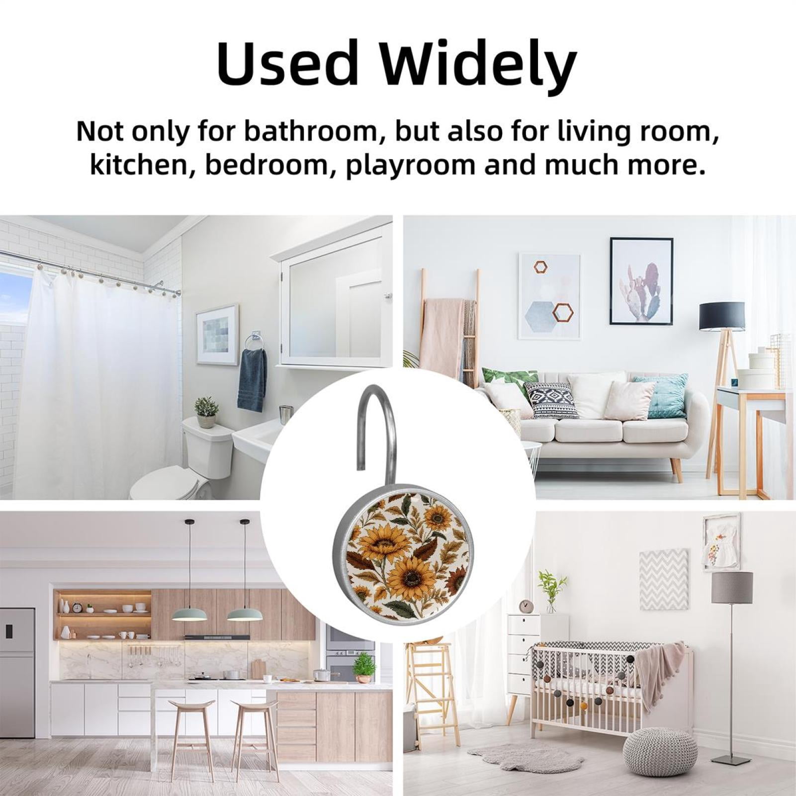 HemaKayy 12 Pcs Shower Curtain Hooks Bathroom Decorative Accessories Vintage Sunflower Blossoms