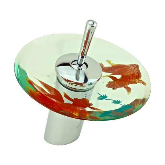Waterfall Faucet Bathroom Sink Tap Cast Brass Chrome 7" H Koi Fish Glass| Renovators Supply