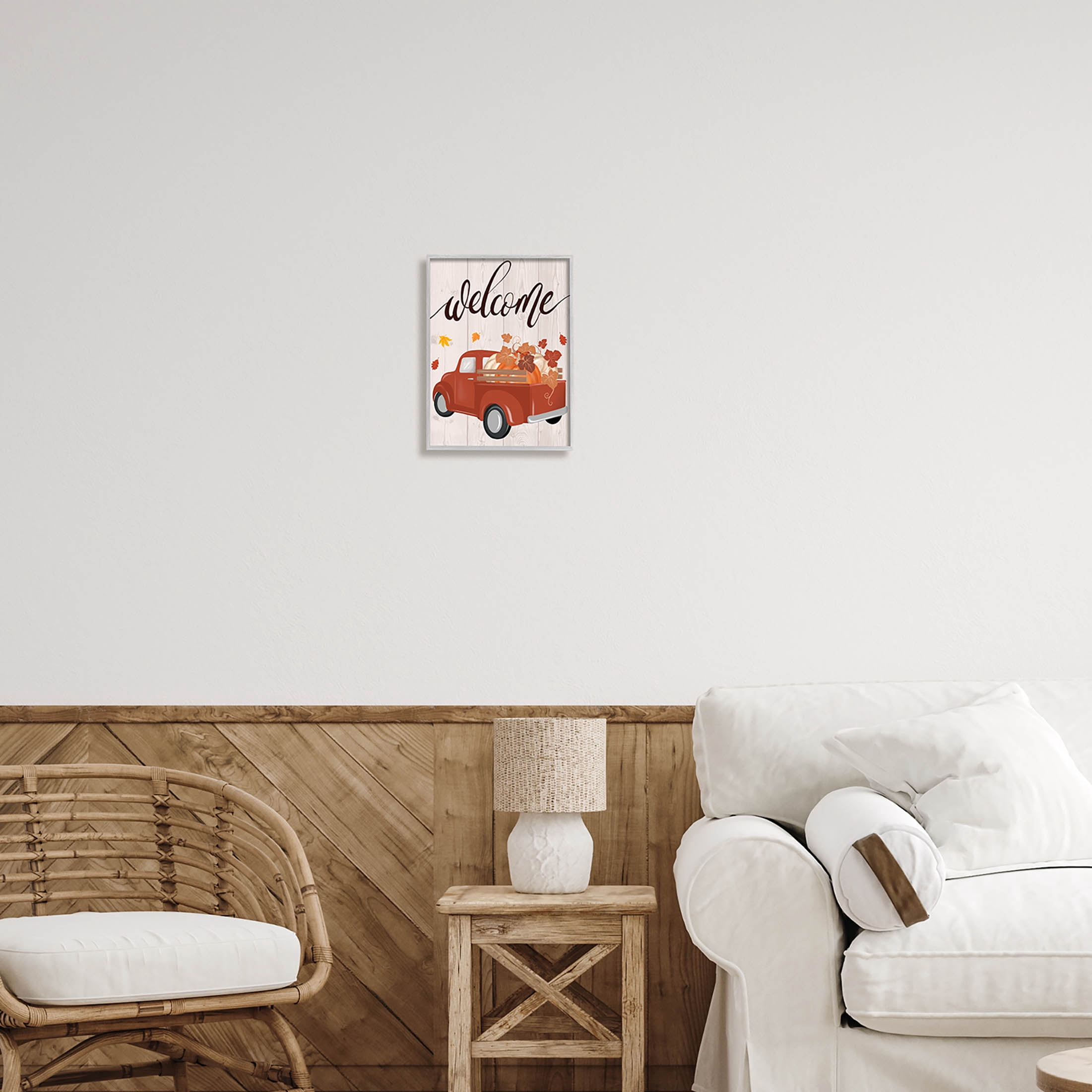 Stupell Industries Welcome Country Pumpkin Truck Graphic Art Gray Framed Art Print Wall Art, Design by Jo Taylor