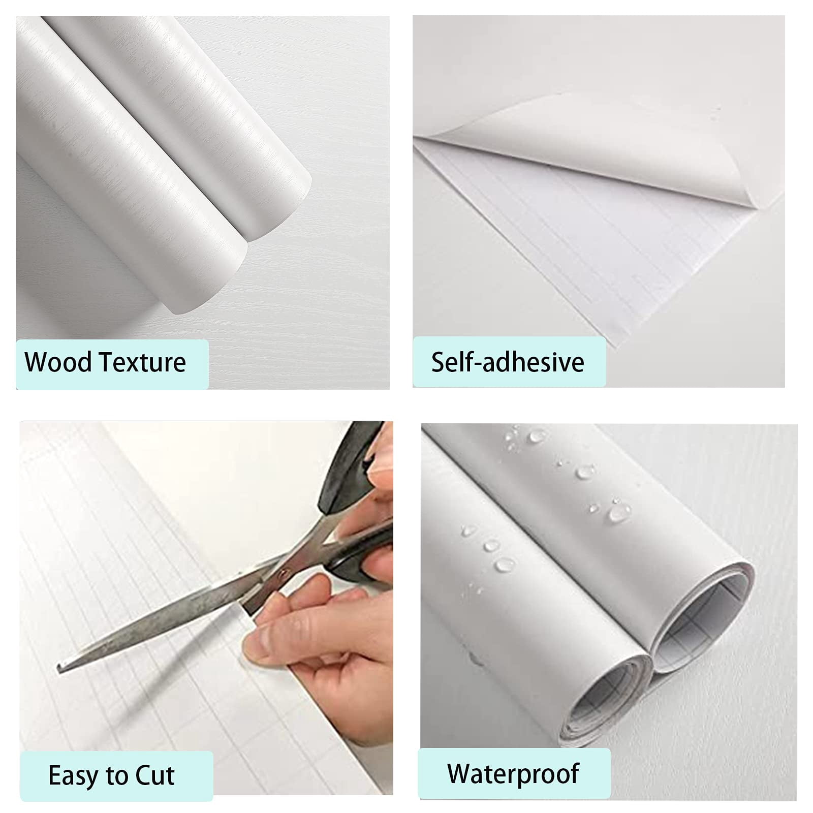 White Wood Grain Contact Paper 24 X 196 In  Self-adhesive Wallpaper Peel And Stick Removable Decorative Wall Covering Vinyl Film For Shelf Liner Furniture Kitchen Cabinet Countertop Drawer