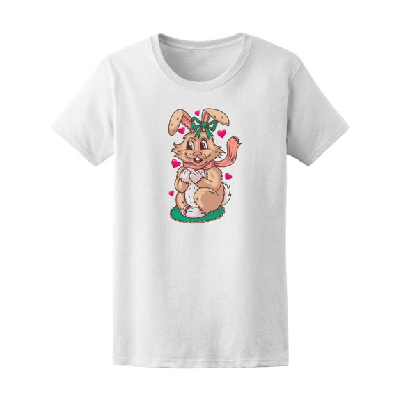 Cute Bunny Cartoon With Hearts Tee Women's -Image by Shutterstock