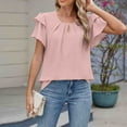 thumbnail image 7 of Oplxuo Women's Flutter Sleeve Chiffon Work Blouse Dressy Casual Keyhole Office Shirts Elegant Ladies Pleated Business Tops, 7 of 7