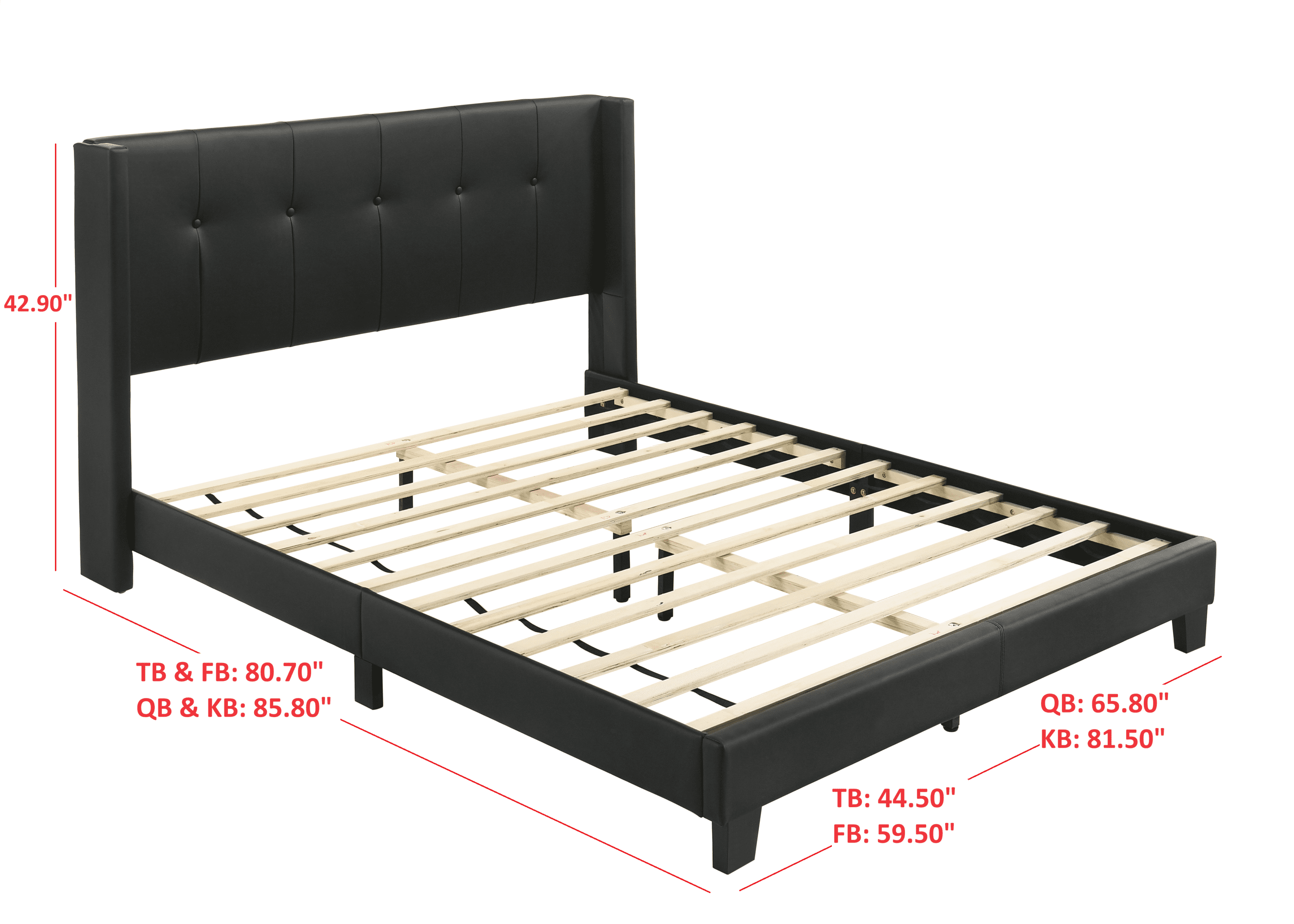 Home Design Evelyn Full Upholstered Platform Bed Frame with Tufted Headboard and Wingback Design, Black, Easy Assembly