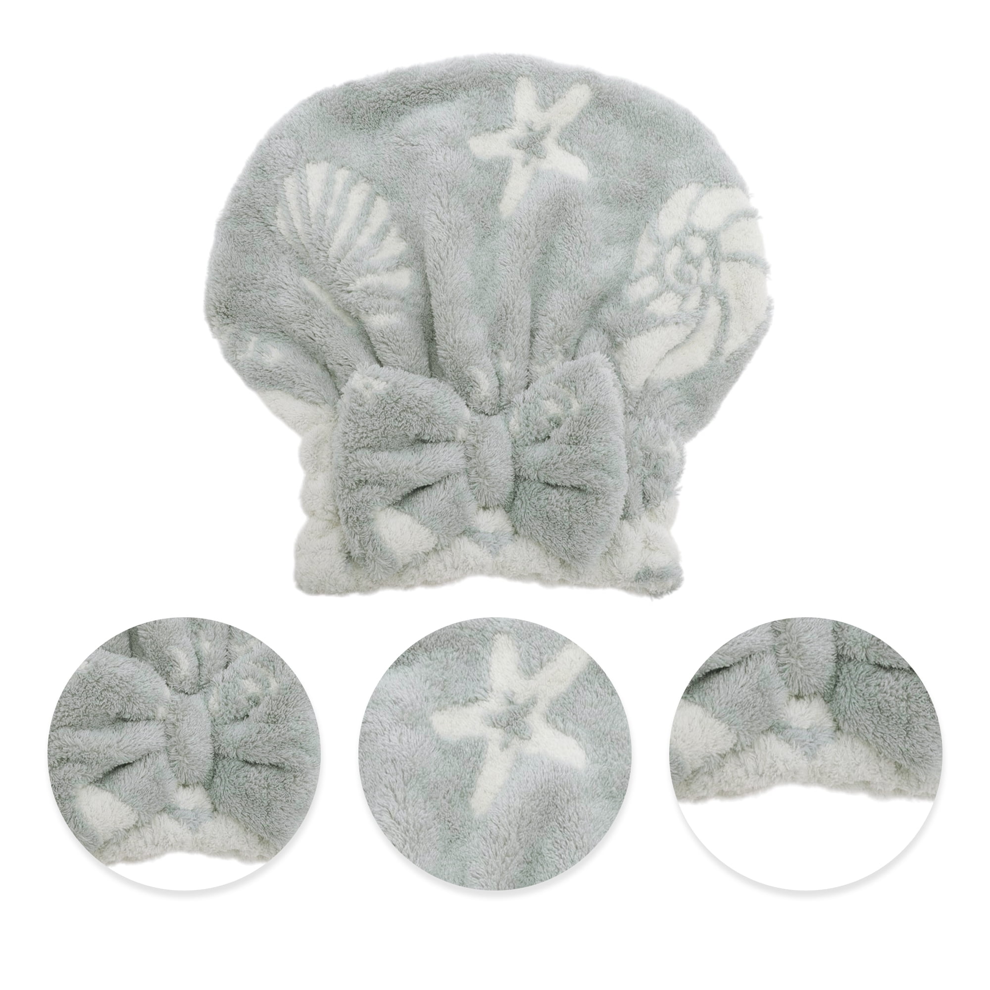 Unique Bargains Water Absorbent Bow Shells Hair Towel for Quick Drying Gray 10.63"x 8.66"