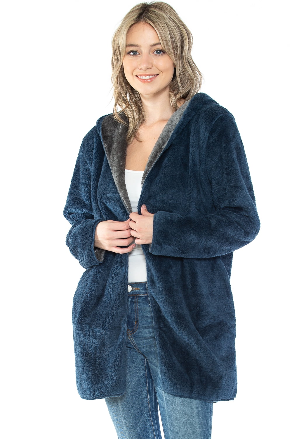Safus Wearable Blanket Hoodie in Thick Fleece Jacket with Pocket - Blue - Small/Medium Size - for Women and Men, Warm and Cozy