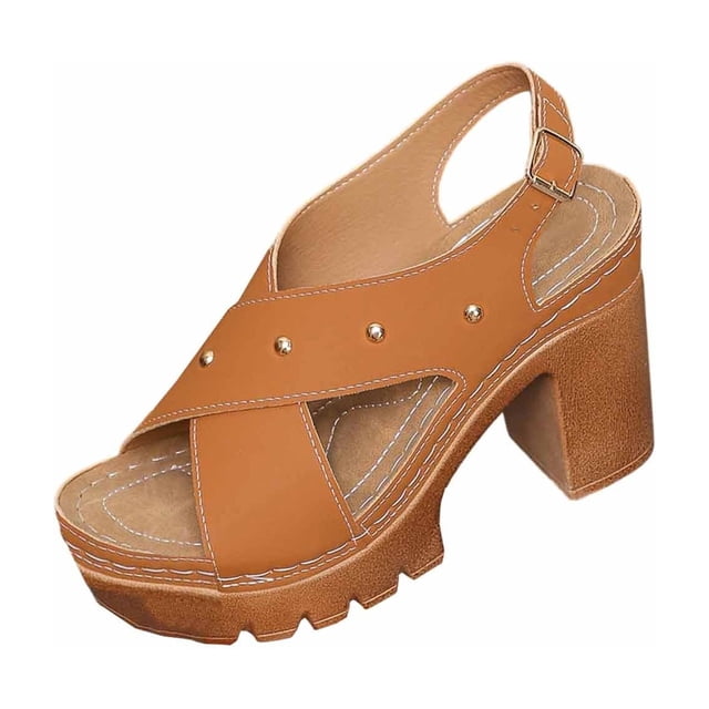 Sandales Orange pour Femmes pour Dames Été Décontractées à Bout Ouvert Style Fish Mouth Talons pour Extérieur Intérieur Semelle Confortable et Bout Rond Design Taille 43