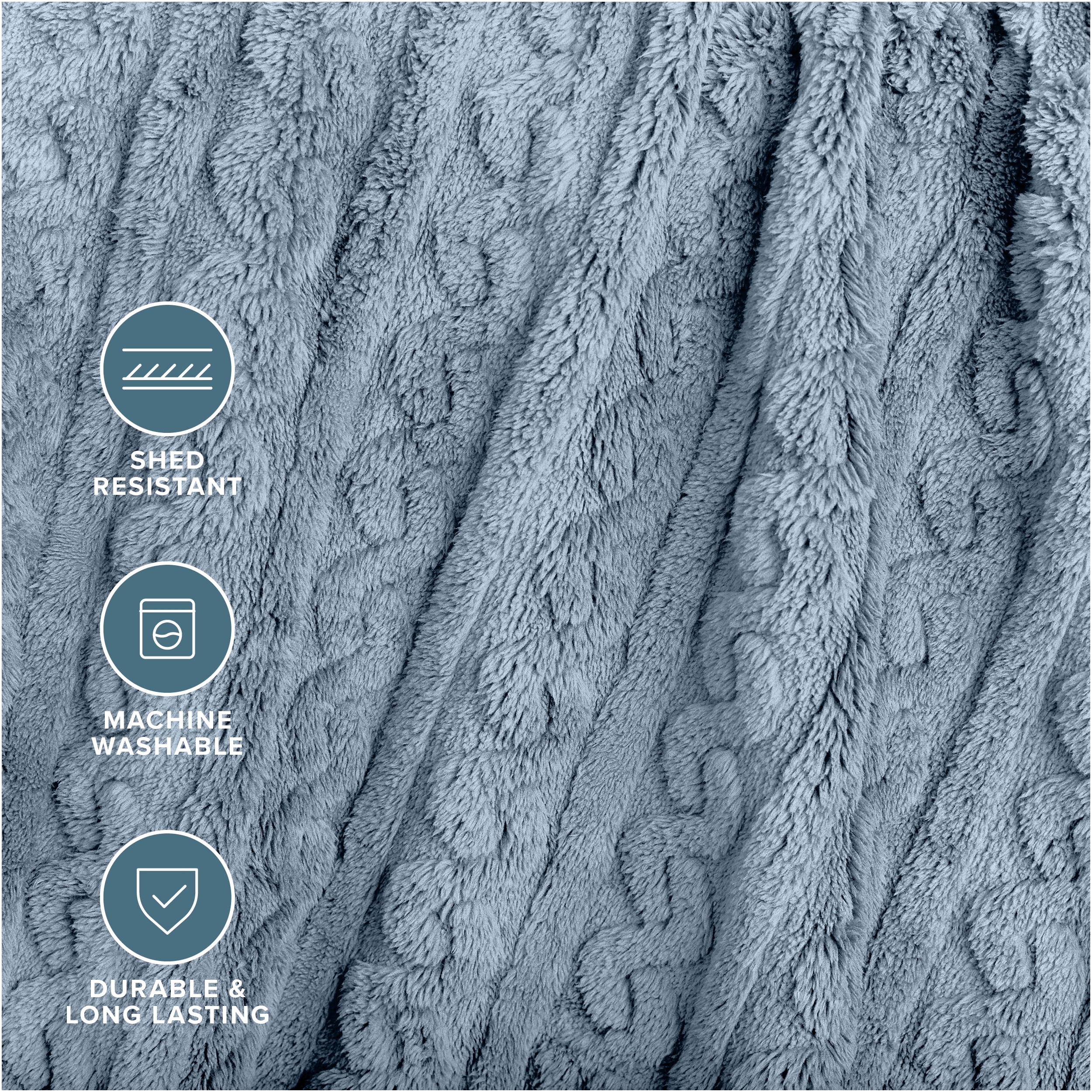 Bare Home Faux Shearling Blanket - Fluffy & Soft - Lightweight - Full/Queen, Dusty Blue - Cable