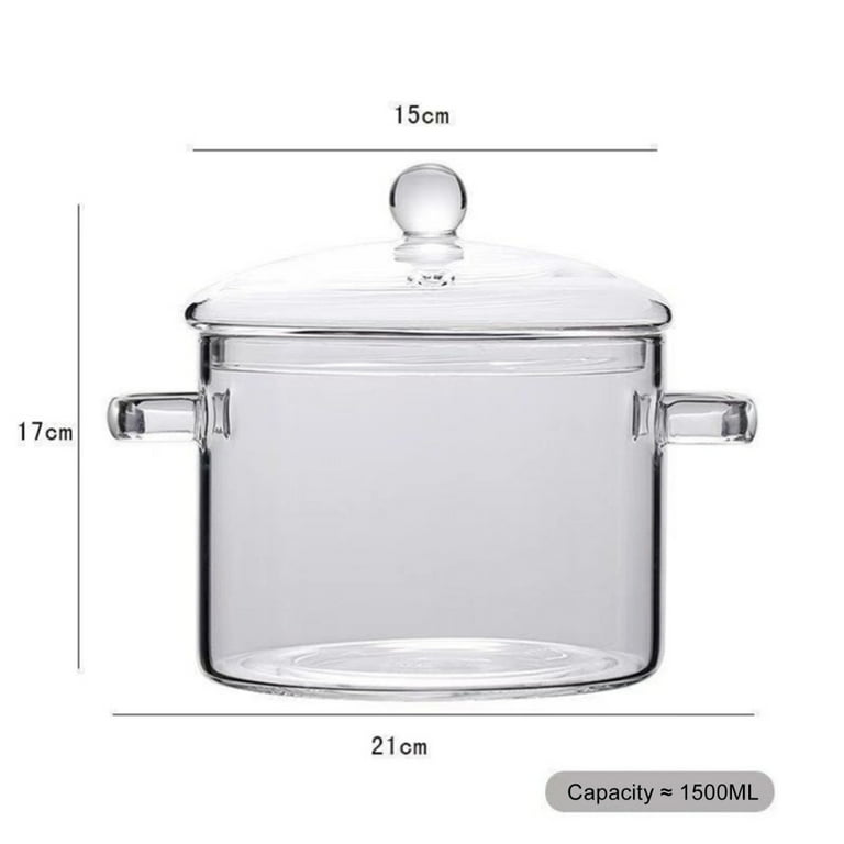 XlavMman Big Clear Glass Pot, 3.5 Quart Glass Cooking Pot for Stove Top,  Heat Resistant Glass Boiling Pot with Handles, Clear Pots and Pans Set,  Glass