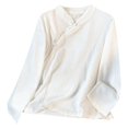 thumbnail image 2 of Xuyuer Embroidered Button-Down Shirt - Women's Long Sleeve Round Neck Casual Top for Garden Party Attire, Spring Brunch Events & Feminine Office-to-Evening Elegance, 2 of 6