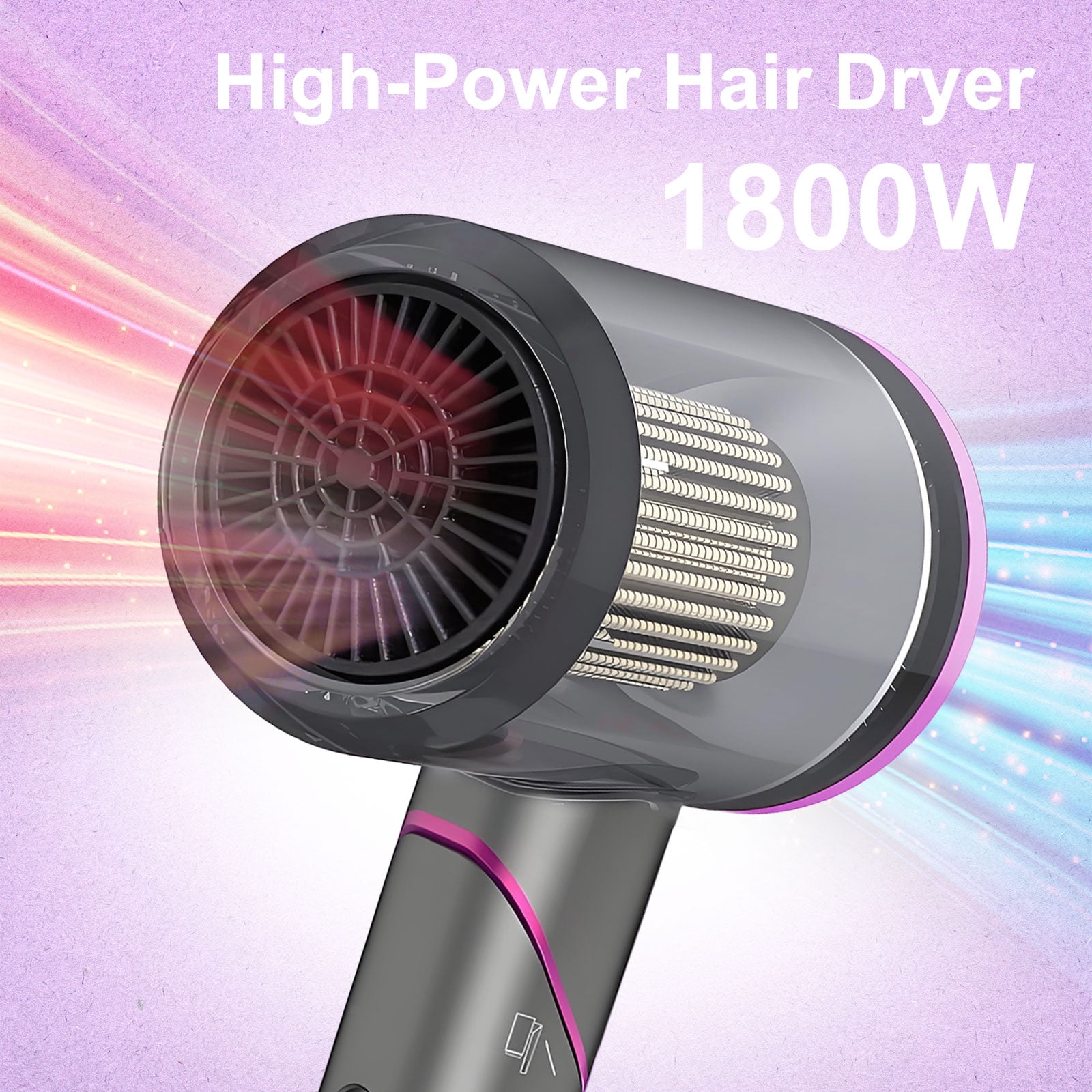 Hair Dryer with Diffuser, 1800W Professional Ionic Blow Dryer, Fast-Drying Hair Dryer with Foldable Handle, Nozzle for Home, Salon, Travel, Light Gray