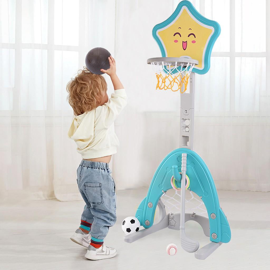 4 in 1 Adjustable Basketball Hoop Stand with Basketball/Ring Toss/Soccer/Goal 