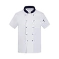 thumbnail image 2 of Uniforme unisex, camisa de catering de manga corta, transpirable, ropa superior, clásica blanco y azul, 2 of 9
