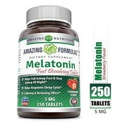 Amazing Formulas Melatonin Quick Dissolve Strawberry - 5 Mg(250 Tablets) (Non-GMO) - Helps Fall Asleep Fast & Stays Asleep All Night - Helps Regulate Sleep Cycle - Calming & Relaxing Effect