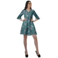 thumbnail image 3 of Moomaya Women Printed Drawstring Mini Dress V Neck Ruffle Sleeves Summer Dress, 3 of 4
