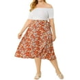 thumbnail image 2 of Agnes Orinda Women's Plus Size Boho Floral Wrap Skirts a Line Midi Chic Ruffled Hem High Waisted Skirt 1X Orange Red, 2 of 8