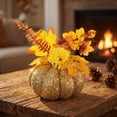 thumbnail image 6 of Artificial Glitter Pumpkin Ornament, Fall Decor with Dahlias and Autumn Leaves for Thanksgiving Table, 6 of 7