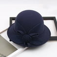 thumbnail image 2 of GILIGEGE Wool Cloche Hat for Women Winter Bucket Hat 1920S Vintage Floral Fedoras Hat Women's Autumn and Winter Round Top Casual Fisherman's Basin Cap Small Bowler Hat Navy M, 2 of 3
