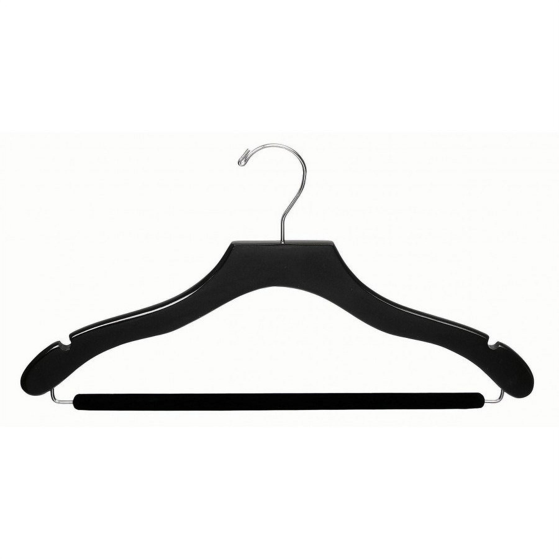 International Hanger, Black Wavy Wood Suit Hanger w/Non-Slip Bar, Chrome Hardware, 50 Pack