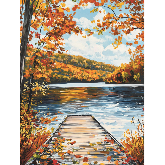 Autumn Lake Dock Wall Art/Canvas Print， Perfect for Living Room， Bedroom， Office， Bathroom， and Hallway Decoration.