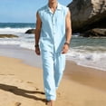 thumbnail image 2 of HBGVBA Mens Casual Summer 2 Piece Outfit Sleeveless Button Collared Tank Top Elastic Waist Long Pants Set, 2 of 5