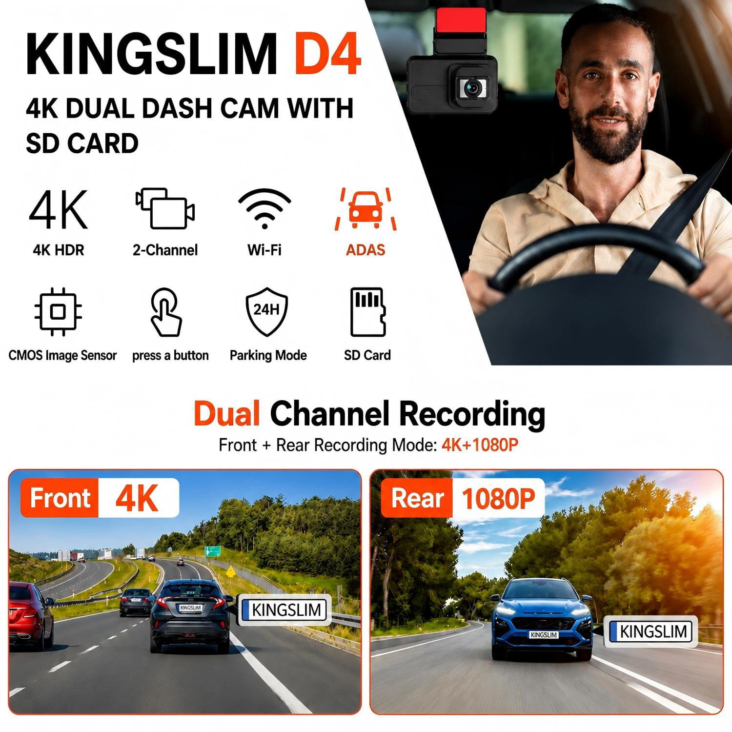 BNLINK 4K Dual Dash Cam Front and Rear, Free 32GB Card Incl