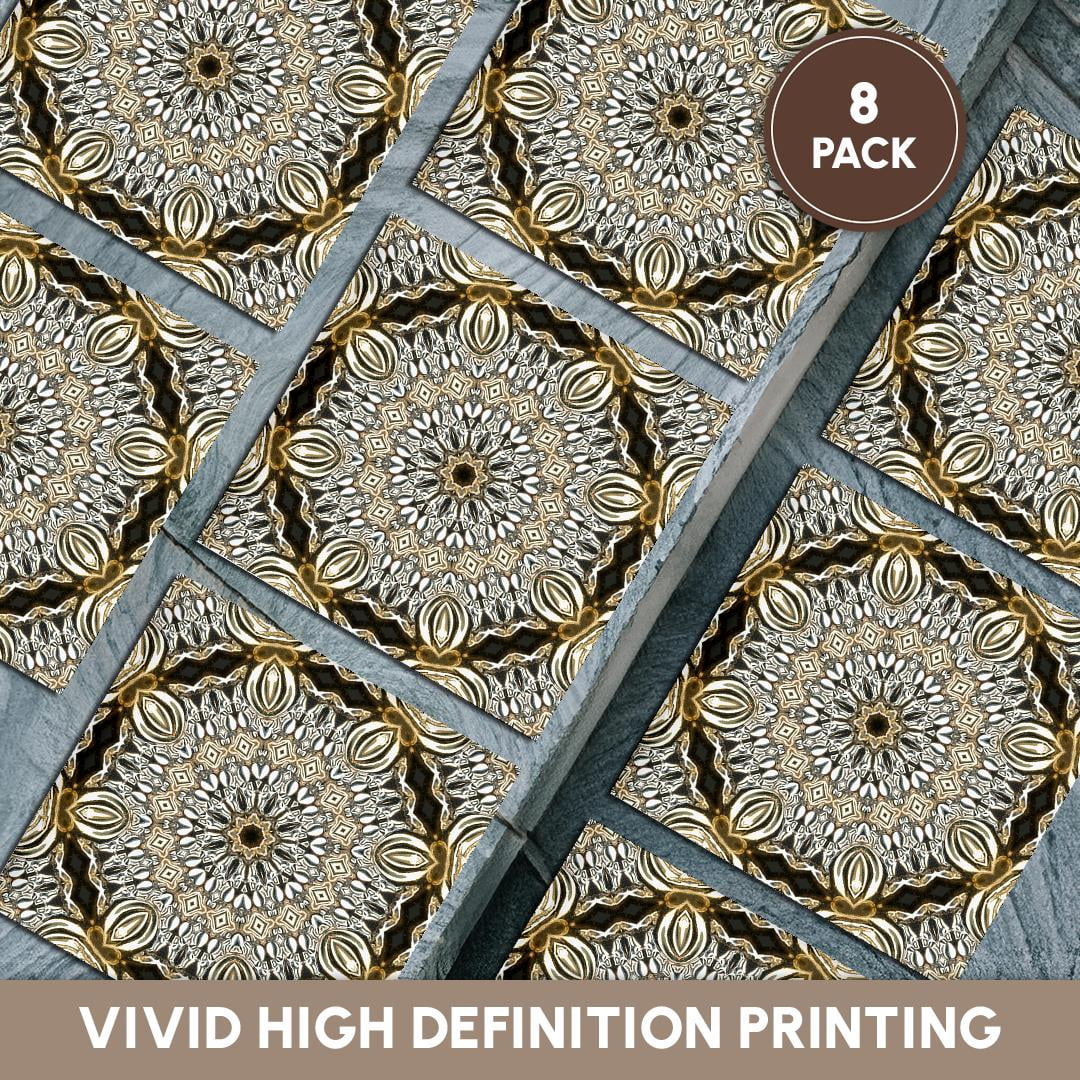 3drose, Rich Jewelry Elegant Gold Flower Mandala, Set of 8 Ceramic Tile Coasters