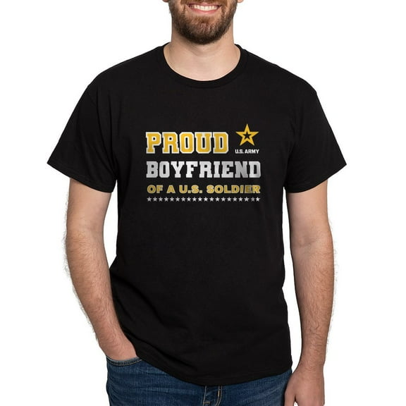 CafePress - Proud Boyfriend Of A Soldier White And Gold T Shirt - Men's Classic Graphic Cotton T-Shirt