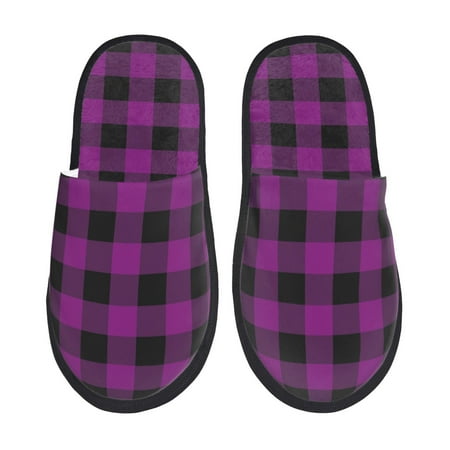 Balery Purple Black Plaid Slient Indoor Furry Fleece Comfort House Shoes Soft Non-Slip Home Shoes Cotton slippers House Slippers-- Medium