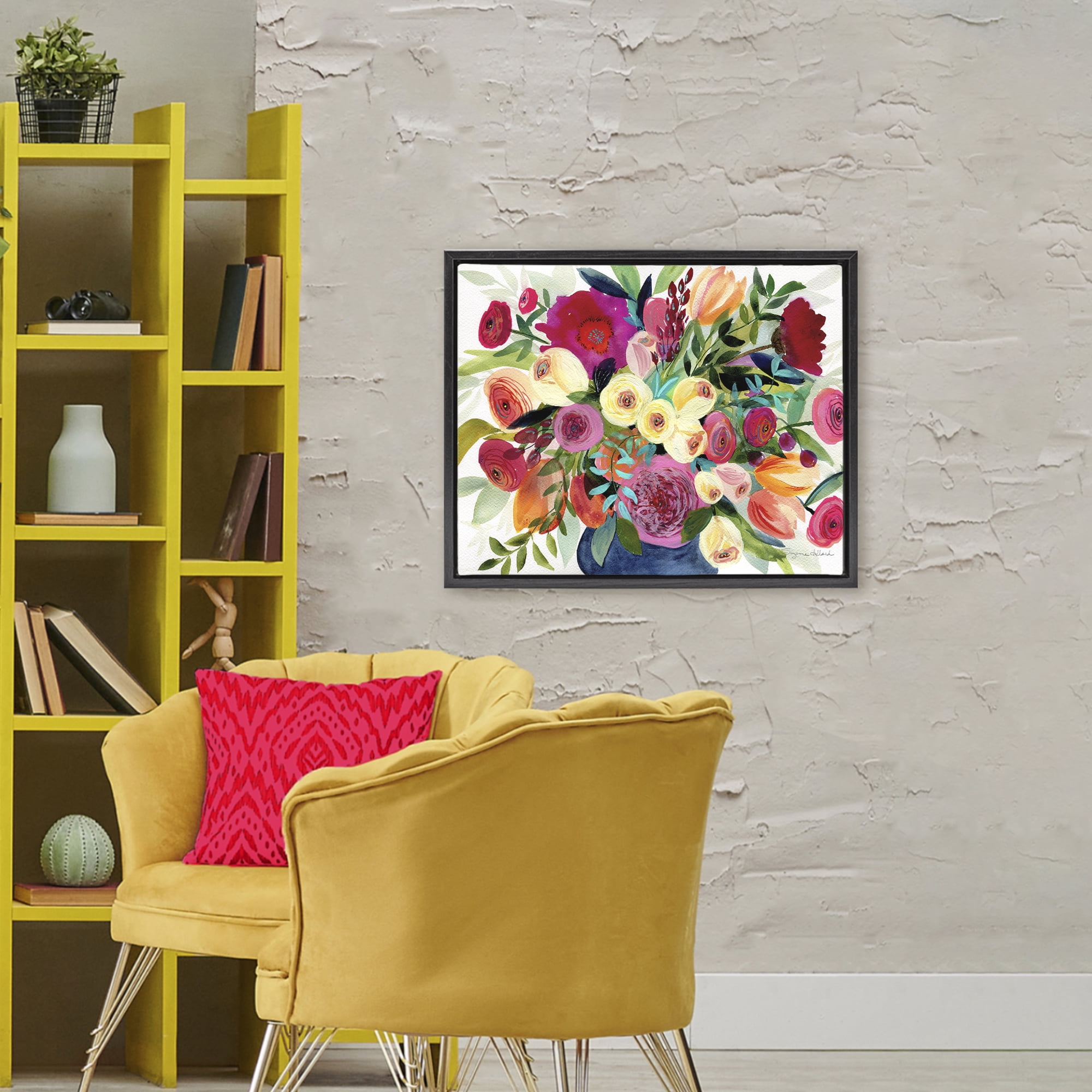 Stupell Industries Morning Joy Bouquet Black Framed Floater Canvas Wall Art, design by Suzanne Allard