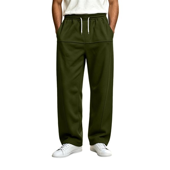Wide Leg Sweatpants for Men Elastic Waist Drawstring Baggy Gym Pants Casual Fall Outfit Army Green S