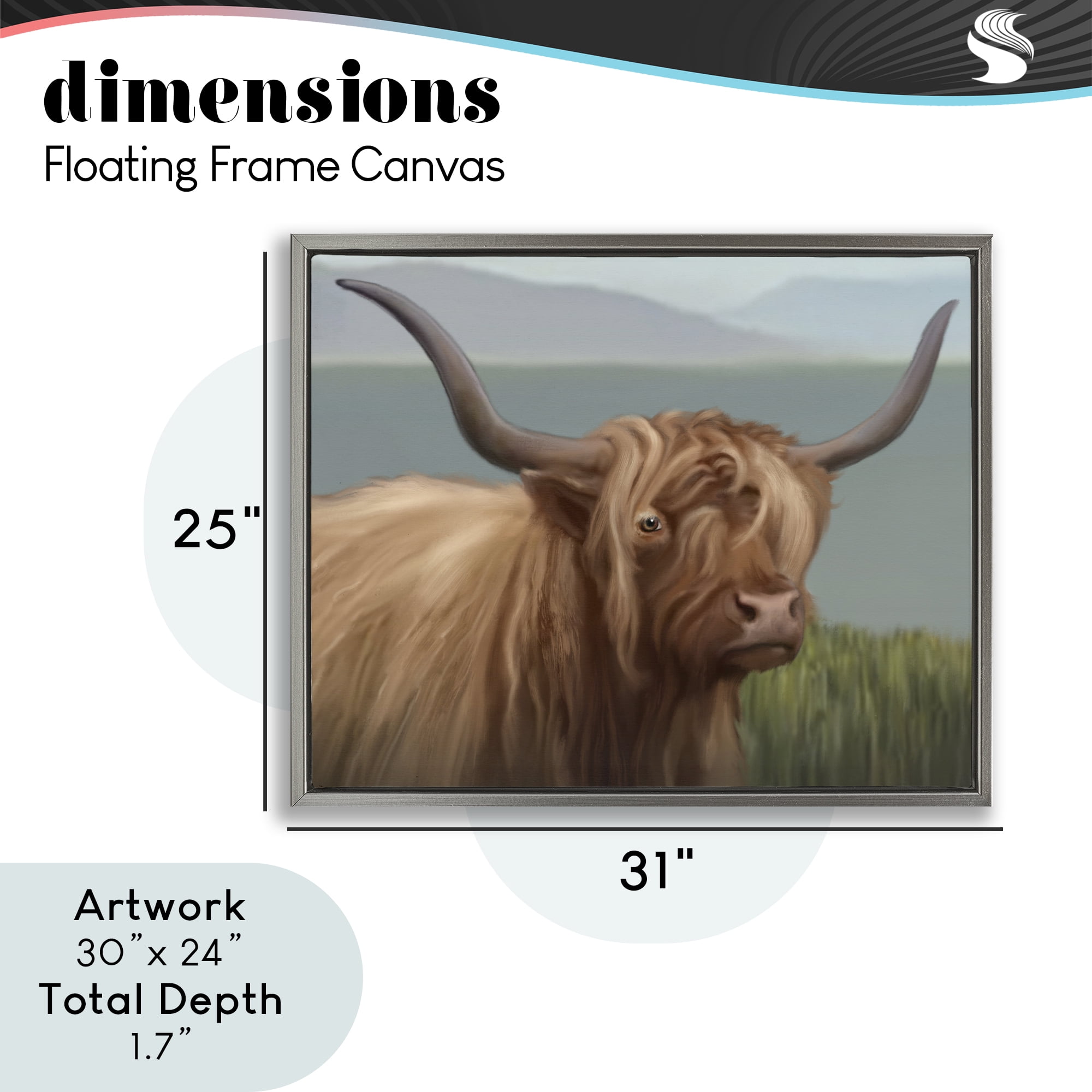 Stupell Industries Scottish Highland Cattle Landscape Gray Framed Floater Canvas Wall Art, design by Matthew Piotrowicz