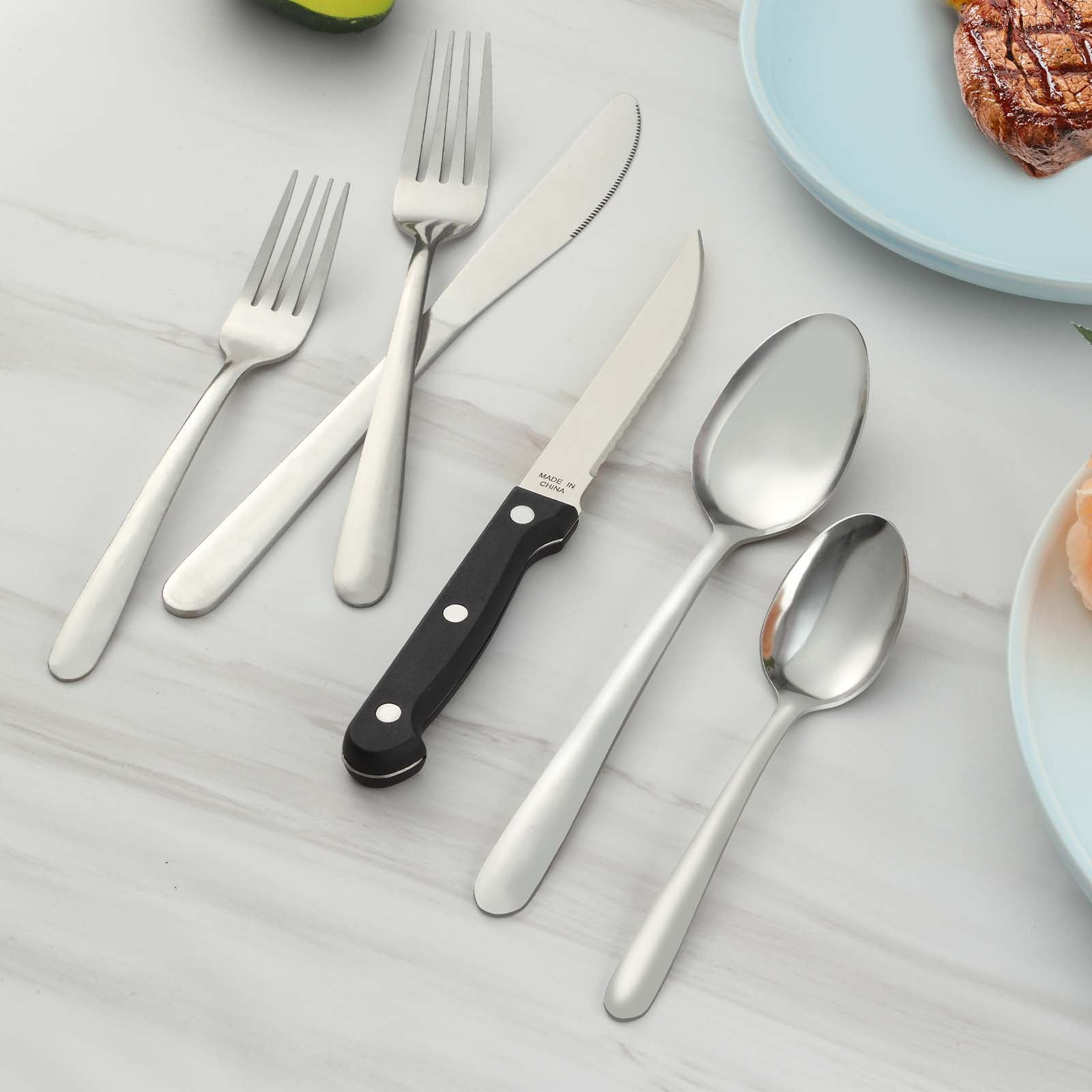 Bestdin 48 Pieces Silverware Set Service for 8, Flatware Sets with Steak Knives, Food Grade Stainless Steel Tableware Set, Use for Home Kitchen Restaurant Hotel, Dishwasher Safe, Mirror Polished