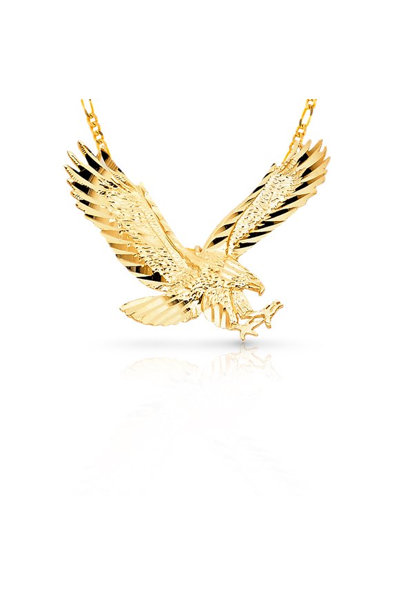 14K Yellow Gold Eagle Charm Pendant with 3.1mm Figaro 3+1 Chain Necklace - 16"