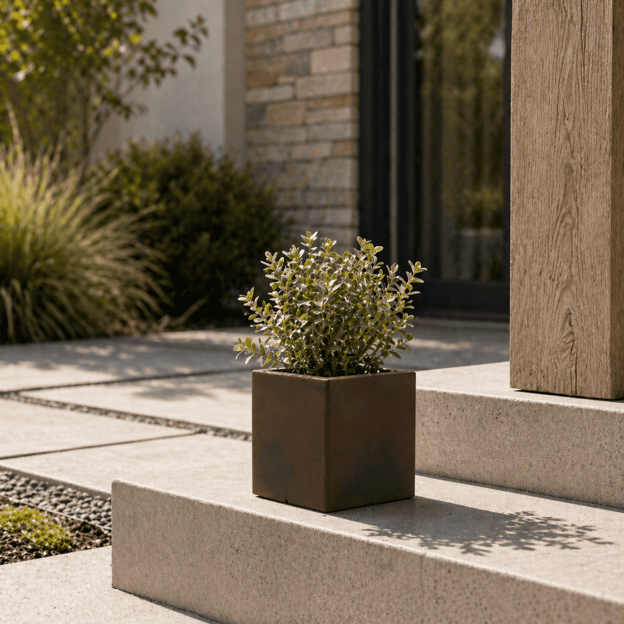 Ecobo 8" Eco-Friendly Square Planter Bloco Indoor/Outdoor use, Durable, Versatile & Lightweight, Designed by Brazilian Artisans, Contemporary All-Weather Design –Brown