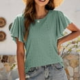 thumbnail image 6 of Scyoekwg Summer Tops for Women Trendy Tshirt Short Sleeve Loose Comfy Blouse Crewneck Ruffled Sleeves, Going Out Tops Casual Classic Solid Color T Shirt (Green,L), 6 of 6