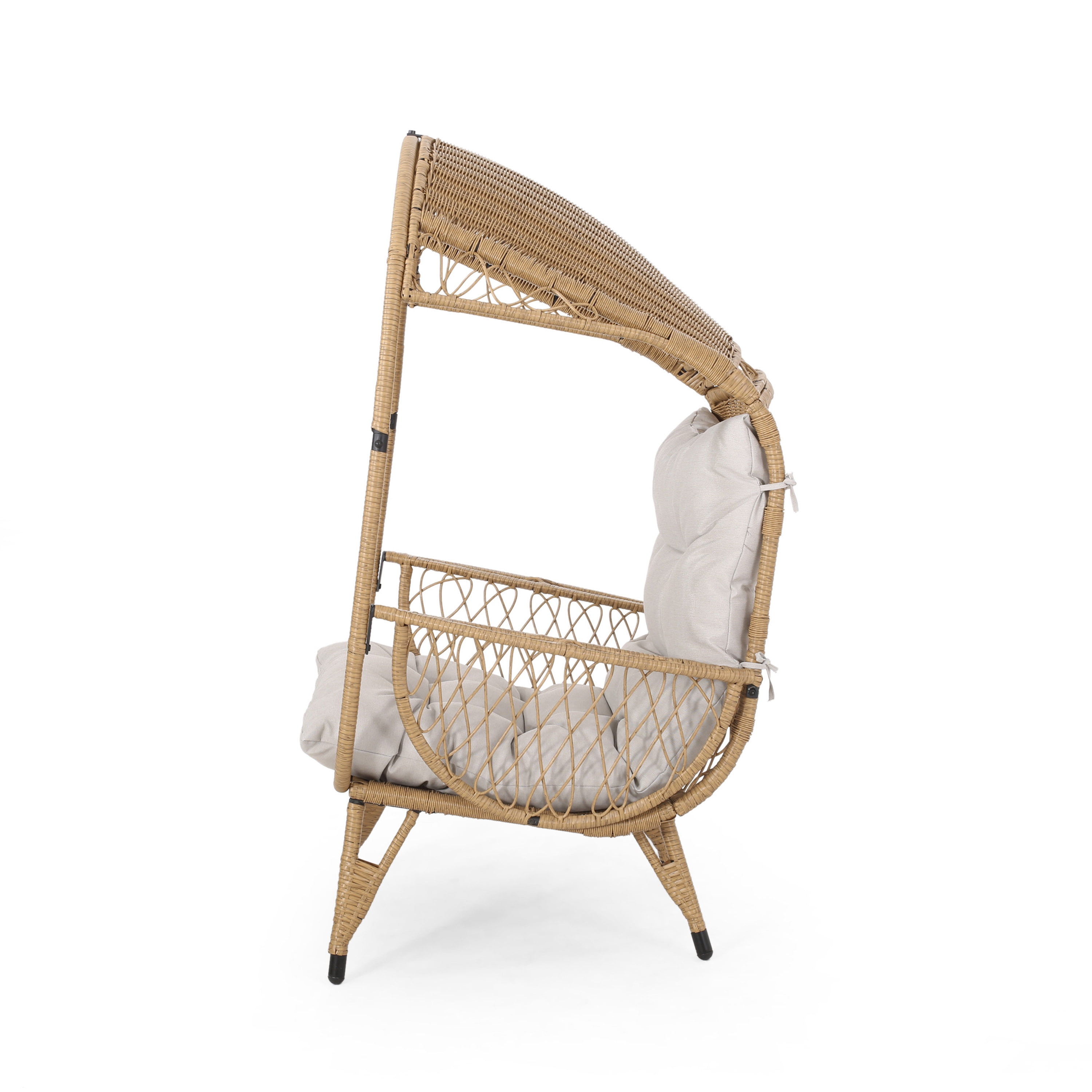 Basket Chair with Wicker Weave and Water-Resistant Cushion, Outdoor Standing Lounge Chair and Patio Seating, Brown and Beige