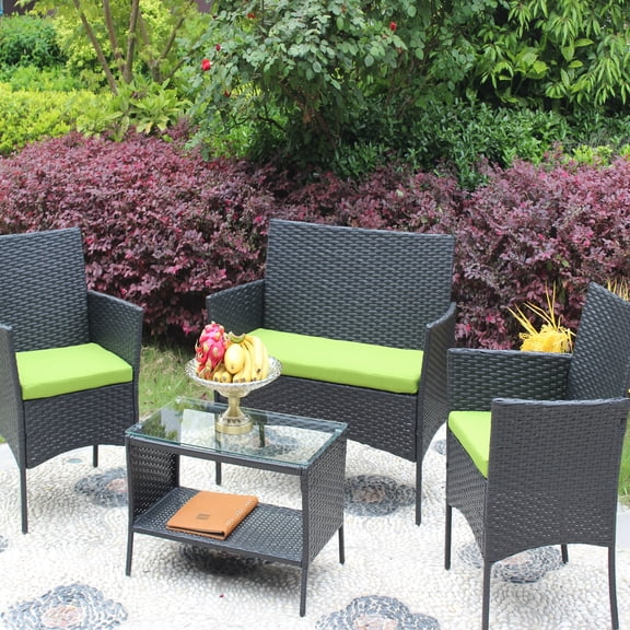 Patio Furniture 4: Outdoor Armchairs & With Cushions Tempered Glass Dining Table In Black