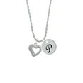 thumbnail image 2 of Delight Jewelry Silvertone Textured Open Heart Silvertone Script Initial Disc - P - Charm Necklace, 20"+3", 2 of 4