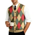 thumbnail image 6 of Domzest Men Cardigan Sweater Tailored Fit Sleeveless V Neck Sweater Vest Comfort Checkered Print Button Up Sweaters Autumn Trendy Knit Cardigan Vests Yellow 5XL, 6 of 7