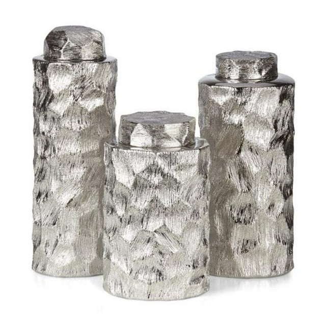 Imax 75306-3 Cullen Ceramic Containers, Silver - Set of 3