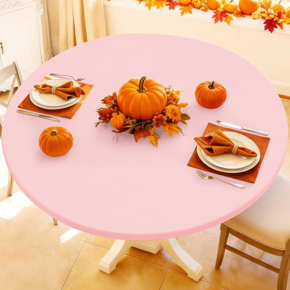 Round Spandex Tablecloth, Elastic Fitted Waterproof Tablecloths for 45"-56" Tables, Stretch Washable Picnic Table Cover for Camping, Dining, Indoor and Outdoor, Pink