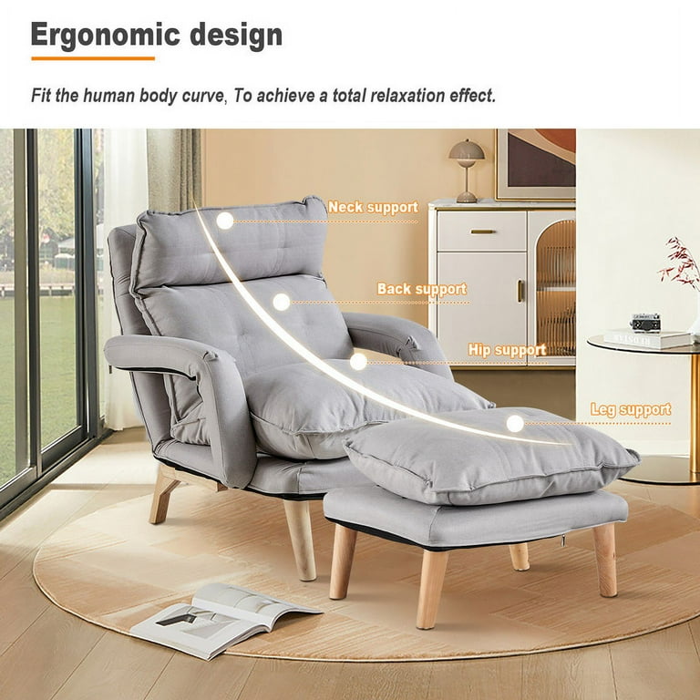 Clipop Living Room Accent Chair with Ottoman Adult Linen Armchair