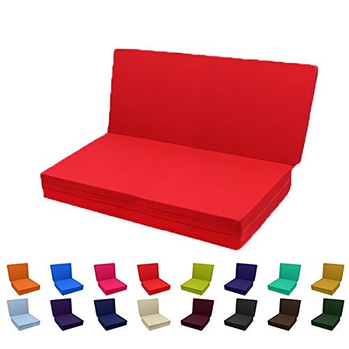 Solid Color TriFold Bed White Foam Floor Mats Twin Size 39Wx75L Red