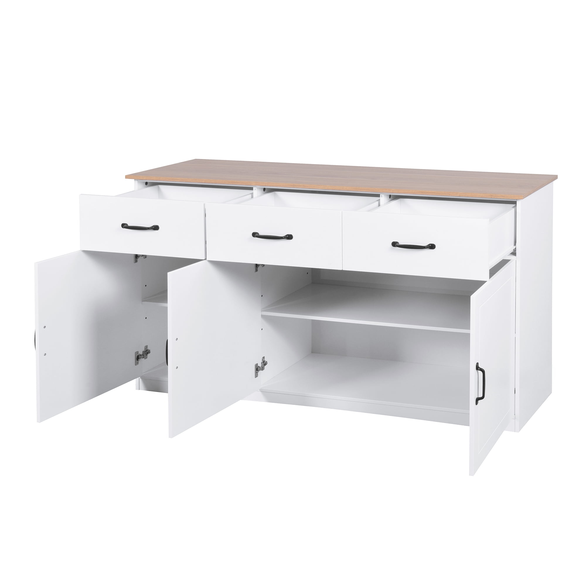 Resenkos White Sideboard Buffet Cabinet with 3 Drawers and 3 Doors Adjustable Shelves Buffet Server for Kitchen Dining Room