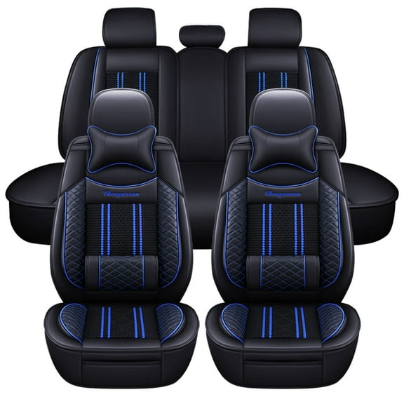 Maidao Car Seat Covers Leather Full Set for Jeep for Renegade 2014-Present Compatible Airbag Waterproof Front Rear Cushion Protector with Headrest and Pillow