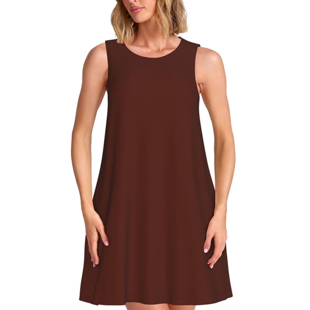 Balery Brown Vestidos de verano para mujer con estampado: vestido holgado sin mangas, vestido playero informal y cómodo para días calurosos.