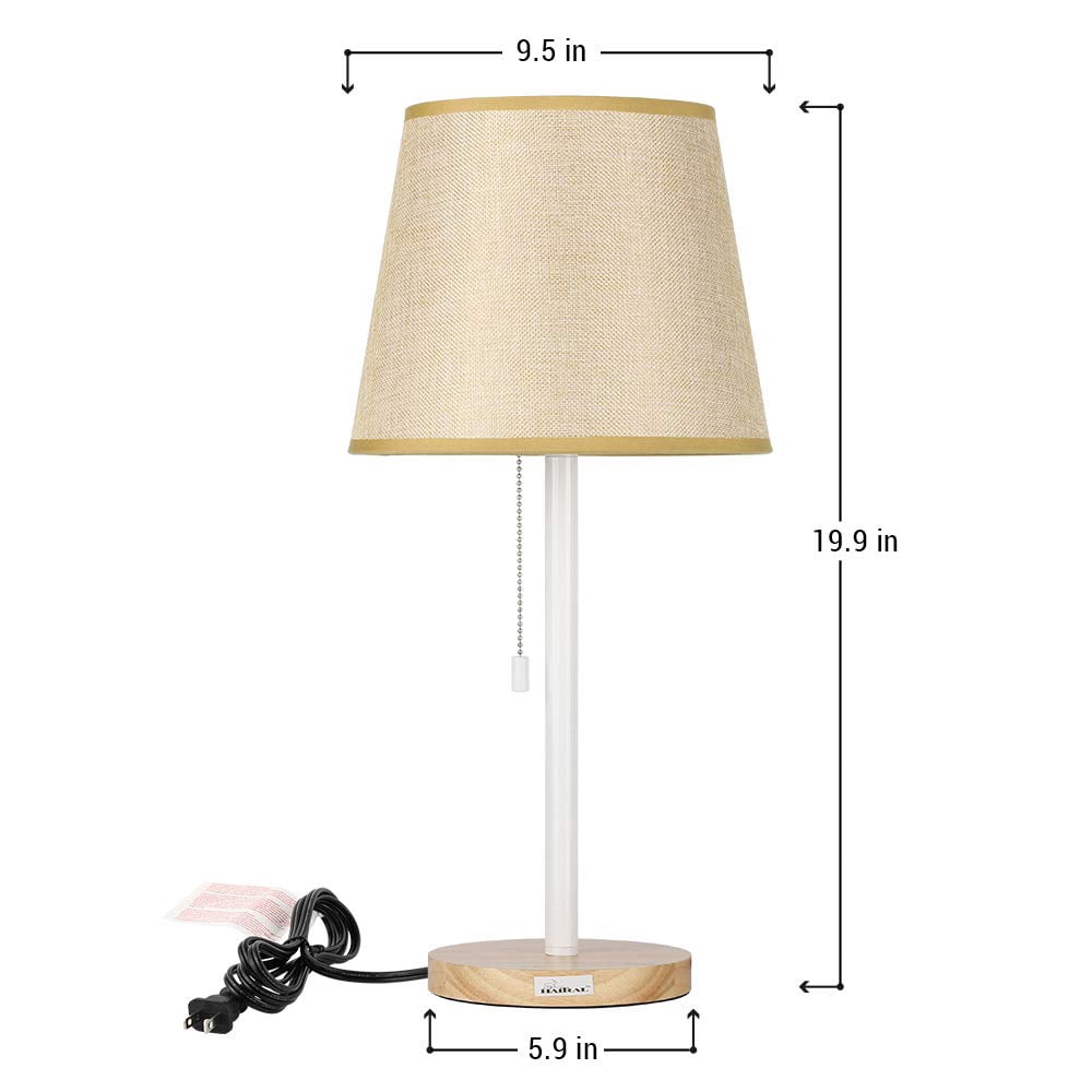 Contemporary Wooden Pull Chain White Table Reading Lamp, Set of 2